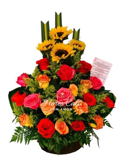 Arreglo de Girasoles y Rosas de Colores 08