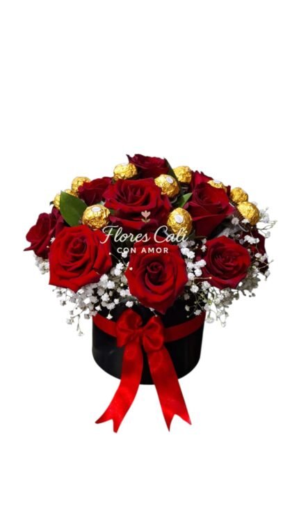 Cilindro de Rosas Rojas con Ferrero Rocher  11
