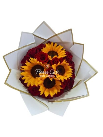 Bouquet de Girasoles y rosas rojas 04
