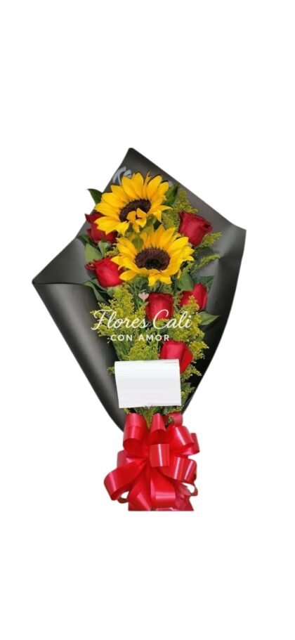 Bouquet de girasoles y rosas rojas 15