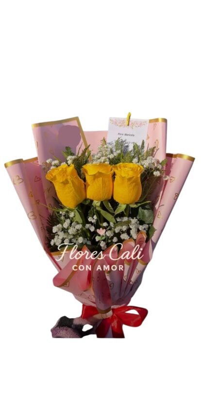 Bouquet de tres rosas amarillas 18
