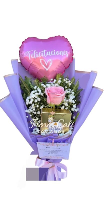 Bouquet con Rosa rosada y Chocolates Ferrero 20