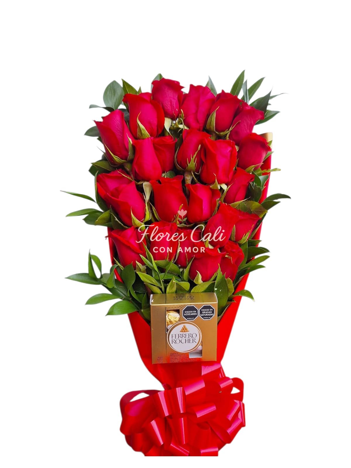 Bouquet de Rosas Rojas con Chocolates Ferrero Rocher 01