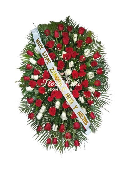 Corona Fúnebre de Rosas Rojas y Blancas 14