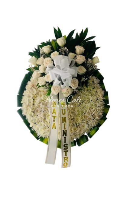 Rola Fúnebre Blanca de Rosas y Crisantemos 16
