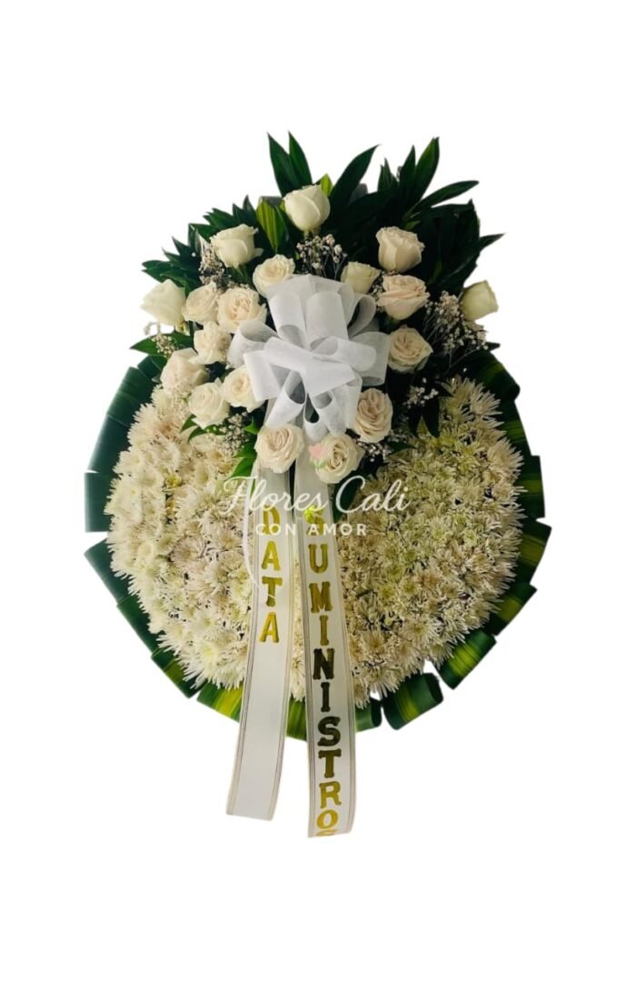 Rola Fúnebre Blanca de Rosas y Crisantemos 16
