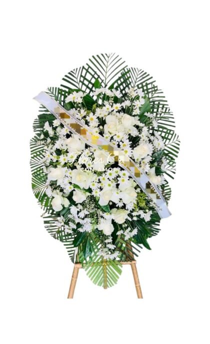Corona Fúnebre Blanca con Rosas y Margaritas