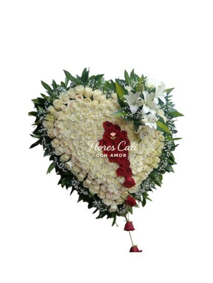 Corazón Fúnebre Tapizado de Rosas y Lirios Blancos 13