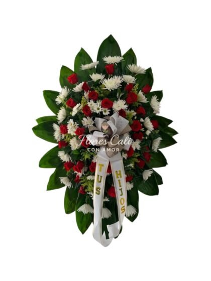 Corona Fúnebre con Rosas Rojas y Margaritas Blancas 17