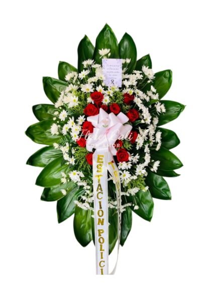Arreglo Fúnebre con Rosas Rojas y Margaritas Blancas 19