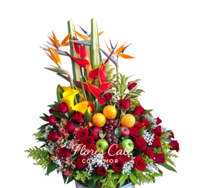 Arreglo Tropical con Rosas Rojas,  y Frutas 36