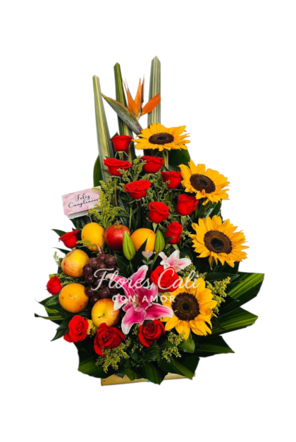 Arreglo Floral con Rosas, Girasoles y Frutas 43
