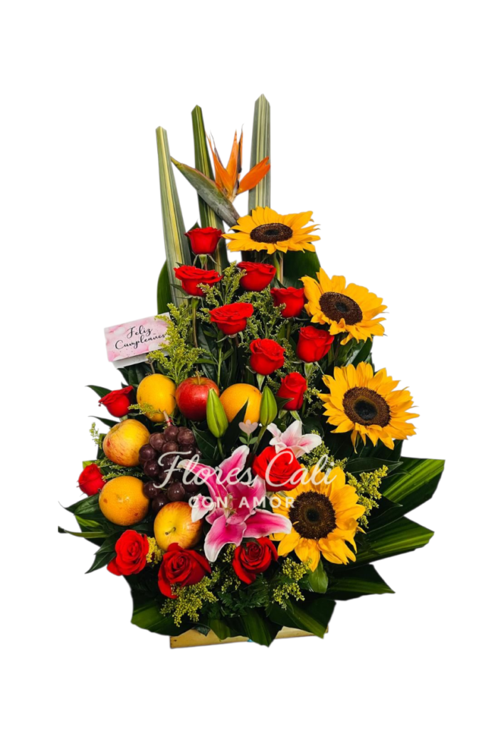 Arreglo Floral con Rosas, Girasoles y Frutas 43