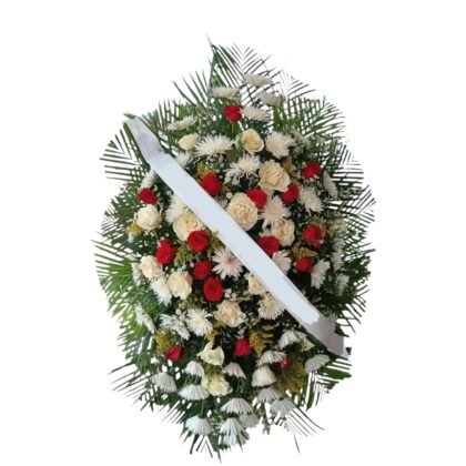 Corona Fúnebre de Rosas Rojas y Blancas 01