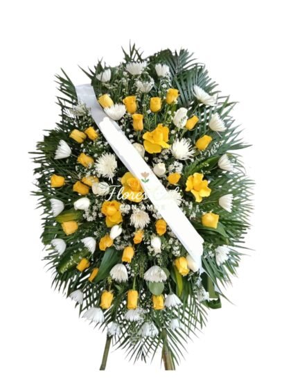 Corona fúnebre blanca y amarilla  03