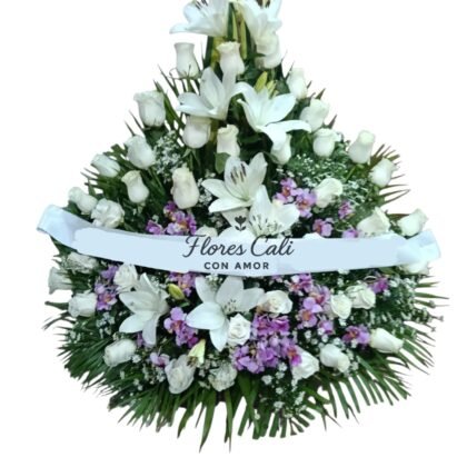 Abanico blanco y lila con lirios y rosas 04