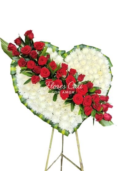 Tapizado Fúnebre con Rosas Rojas y Flores Blancas 08